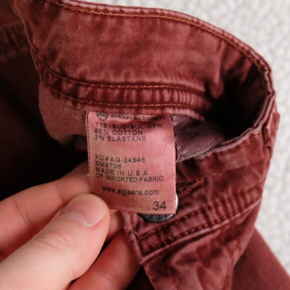 Ag Adriano Goldschmied Jeans Mens 34X34 Red The Matchbox Slim Straight Stretch - Picture 11 of 12